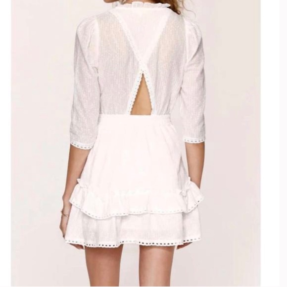 NEW Heartloom Kelsa Eggshell Ruffle Lace Inlay Vintage Inspired Mini Dress L - Picture 3 of 16
